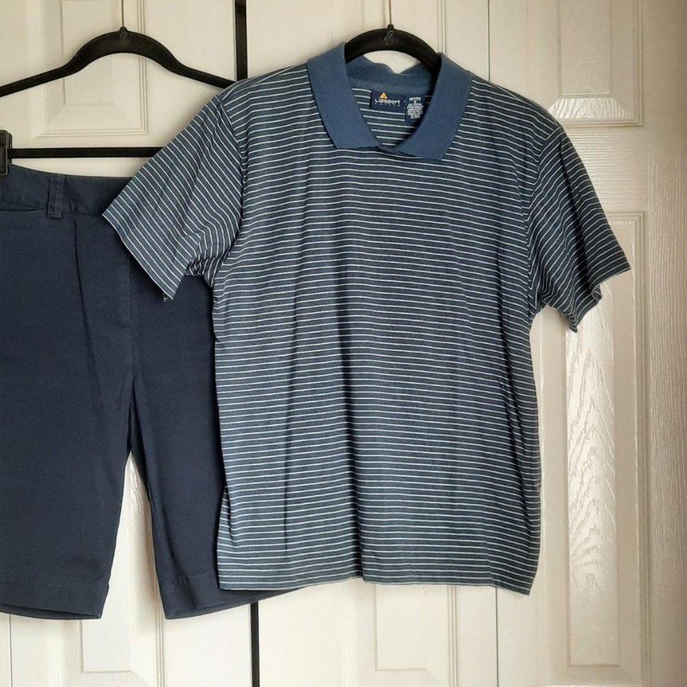 Liz Claiborne LizSport Petite Striped Cotton Polo Collar T-shirt Size Small P